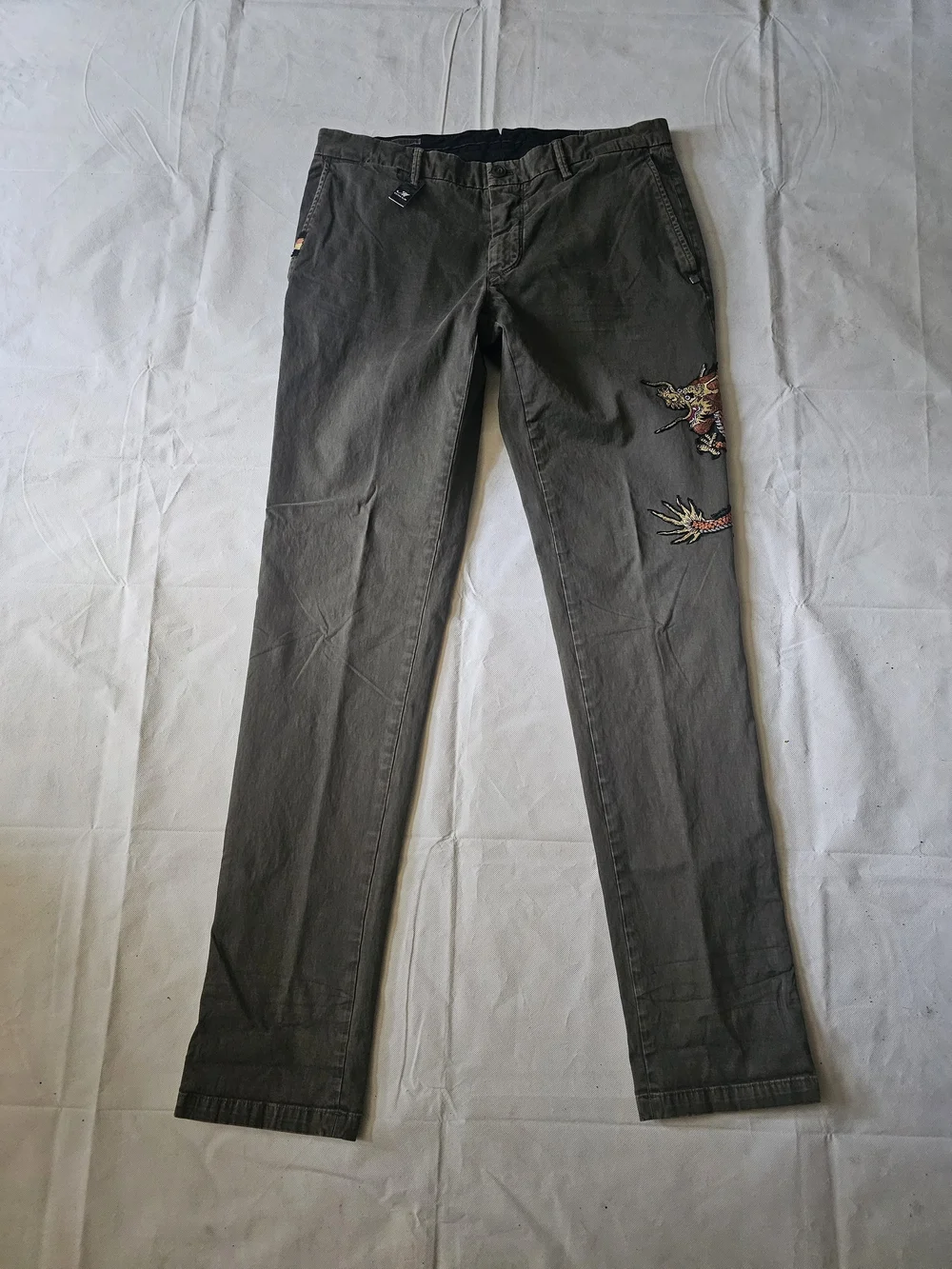 Mason Men's Dark Gray Straight Jeans with Dragon Embroidery